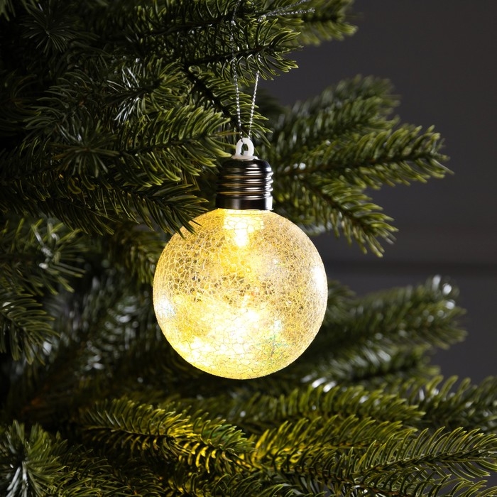 Елочный шар &laquo;Морозный узор&raquo; d=8 cм, 1 LED, LR44x3 (в комплекте), свечение тёплое белое