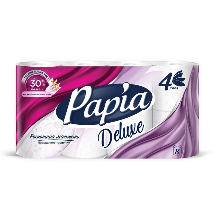 Туалетная бумага Papia Deluxe, 4 слоя, 8 рулонов Туалетная бумага Papia Deluxe, 4 слоя, 8 рулонов