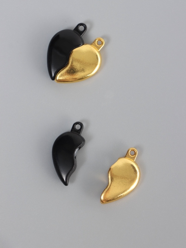 Замок магнитный металл "Вторая половинка, сердце" набор 2 шт чёрно-золотой 2,6х2,2 см