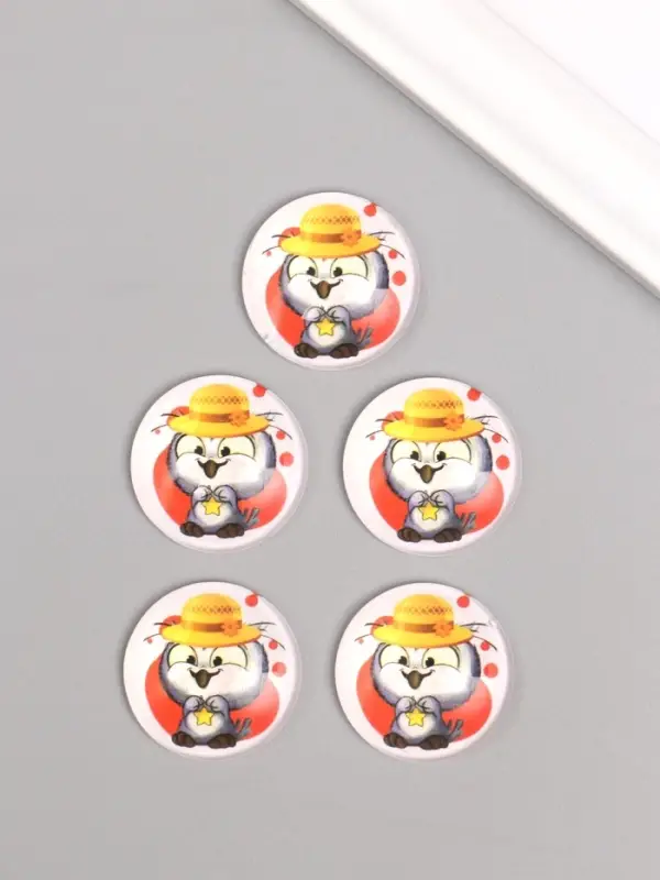 Кабошон стекло для творчества "Круг. Совушка в шляпке" 3х3 см