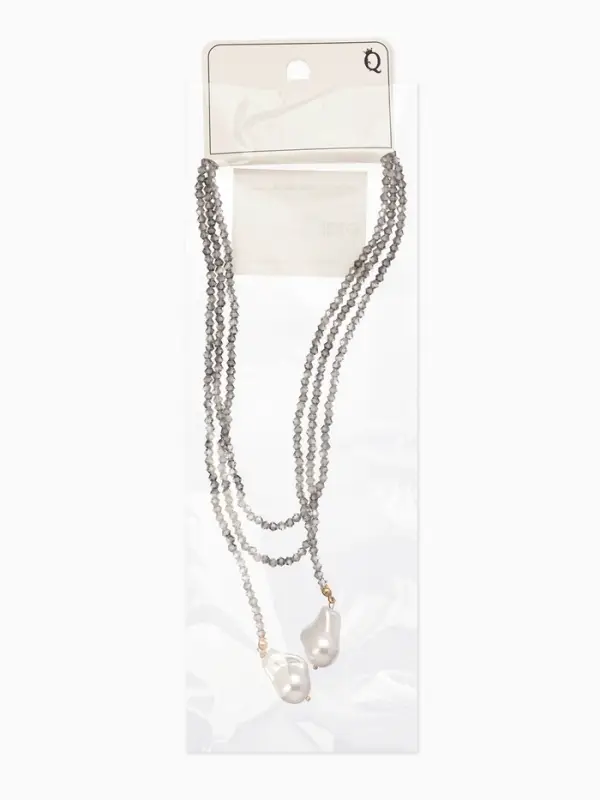 Бусы "Нить стекла" с подвесами жемчуг, L=120см №2, цвет серый АВ