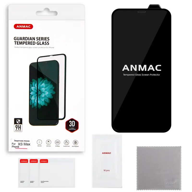 Защитное стекло iPh XS Max черный 3D ANMAC  Арт.1137124
