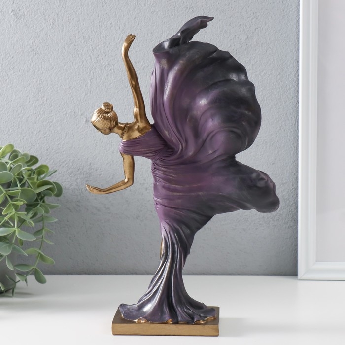 Сувенир полистоун "Балерина в летящем фиолетовом платье" бронза 19х7,5х30,5 см