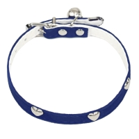 Ошейник бархатистый с сердечками, 32 х 1 см, ОШ 23-29, текстиль и кожзам, синий Ошейник бархатистый с сердечками, 32 х 1 см, ОШ 23-29, текстиль и кожзам, синий