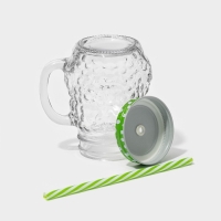 Кружка стеклянная с крышкой и трубочкой &laquo;Сова&raquo;, 470 мл, 10&times;11,5&times;12,5 см, цвет МИКС