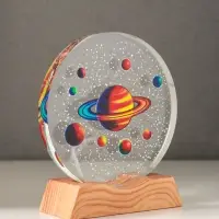 Сувенир стекло свет "Диск. Планетарий" 5хLED d=10 см, USB, цветной 10х4х11,4 см