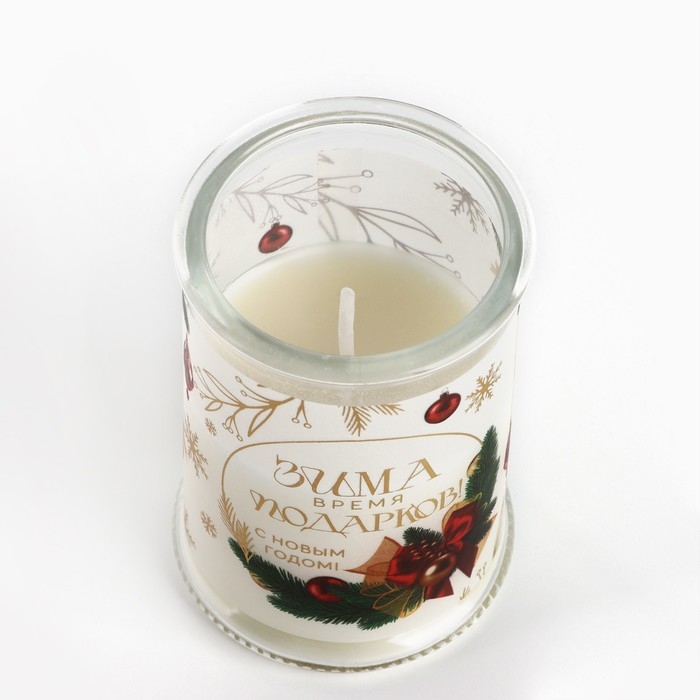 Свеча-баночка новогодняя  интерьерная &laquo;Новый год: Время подарков&raquo;, аромат ваниль 11,5 х 5,8 см