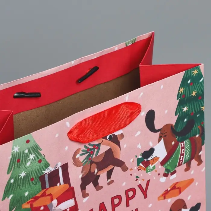Пакет подарочный новогодний крафтовый вертикальный &laquo;Собачьи истории&raquo;, MS 18 х 23 х 10 см