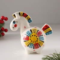 Ёлочный фарфоровый шар "Лошадь Солнце Лоскутное" /авторская роспись/,  11 см