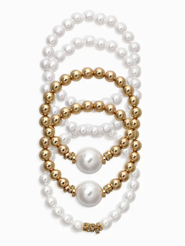 Браслет "Стильный жемчуг" (набор 5шт), №8/16, цвет белый в золоте