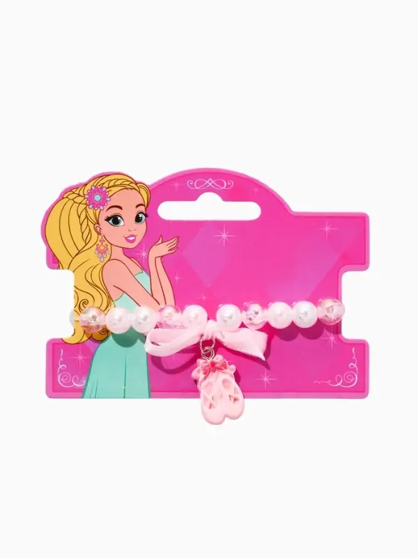 Браслет детский "Выбражулька" пуанты, бант, жемчуг, цвет бело-розовый