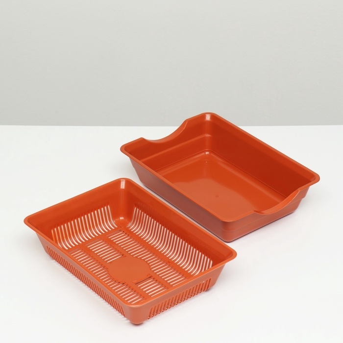 Туалет для кошек, 36&times;25&times;9 см, глубокий, с сеткой, пластик, коричневый