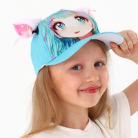 Кепка детская для девочки "Мурр"аниме, с ушками, р-р 52-54, 5-7 лет