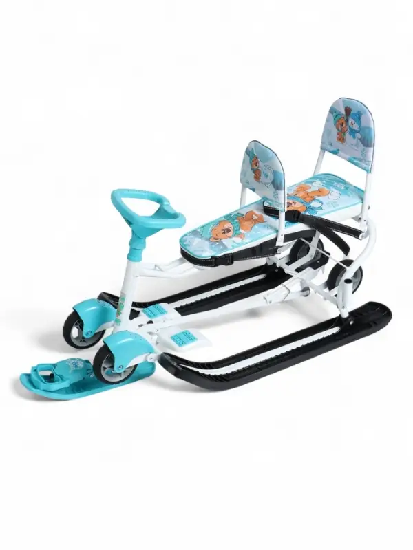 Снегокат &laquo;Тимка спорт 6Д&raquo; с забавными медвежатами, с двумя спинками, с родительской ручкой, бирюзовый, ТС6Д/ЗМ Nika