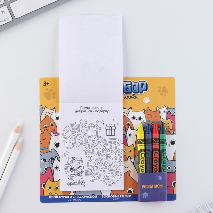 Подарочный набор блок листов с раскраской и восковые мелки &laquo;Коты&raquo;