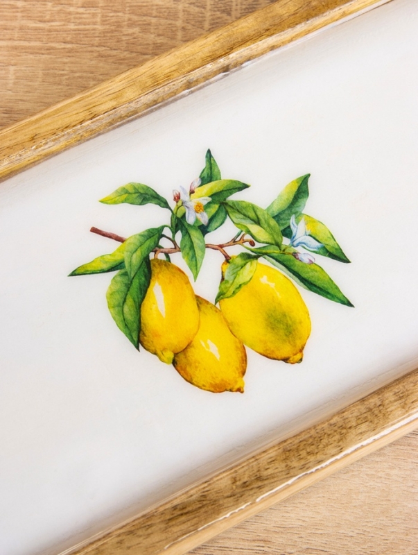 Набор розеток на подносе "Лимоны" (3 шт) дерево манго 33,5х13х6,5 см