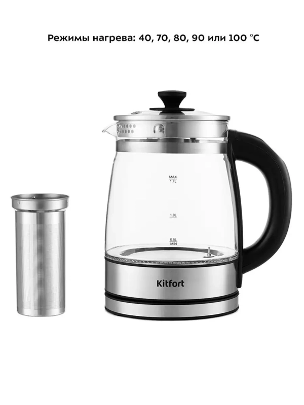 Чайник электрический стеклянный с подсветкой КТ-6119 - 1.7 л
