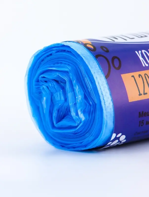 Мешки для мусора 120л, ПНД, толщина 15 мкм, 10 шт в рулоне, цвет синий