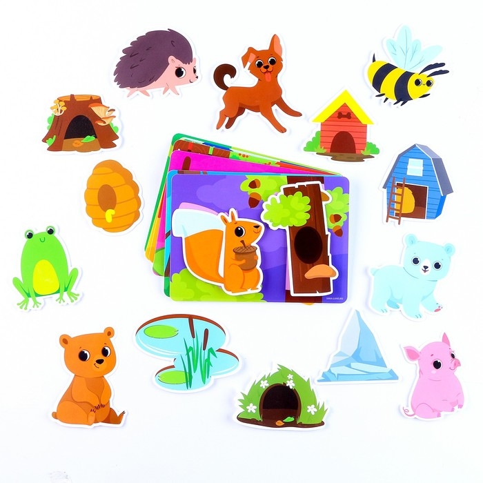 Развивающая игра на липучках «Изучаем животных. Кто где живет?» Развивающая игра на липучках «Изучаем животных. Кто где живет?»