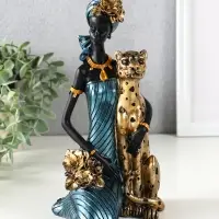 Сувенир полистоун "Африканка в платье с леопардом" бензиновый синий 13х13х25,5 см