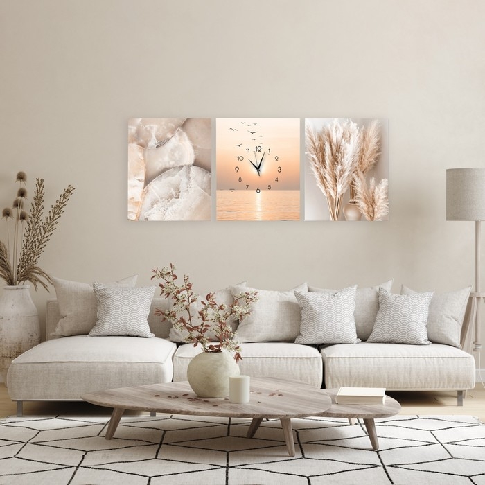 Часы-картина настенные модульные "Закат", 30 х 40 см, бесшумные, триптих