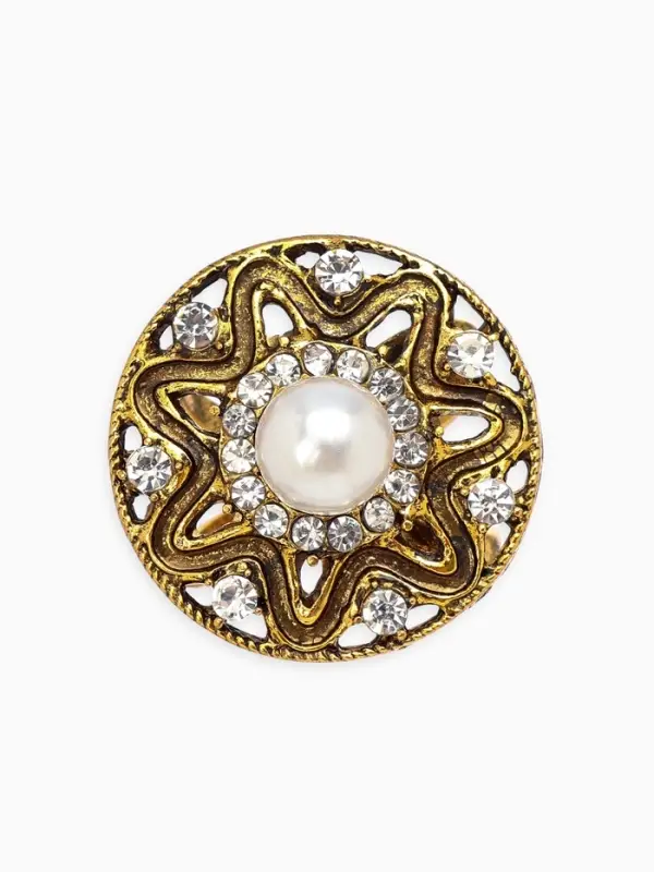 Кольцо для платка "Цветок в круге", цвет белый в чернёном золоте