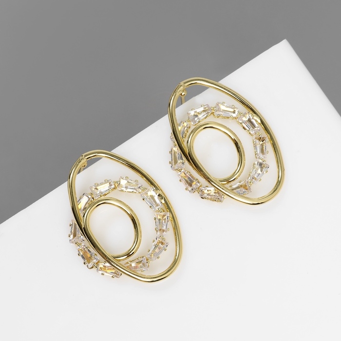 Серьги со стразами &laquo;Блум&raquo; тройной круг, белый в золоте