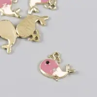 Декор для творчества металл, эмаль, страза "Кит с фонтаном" золото 2х1,4 см