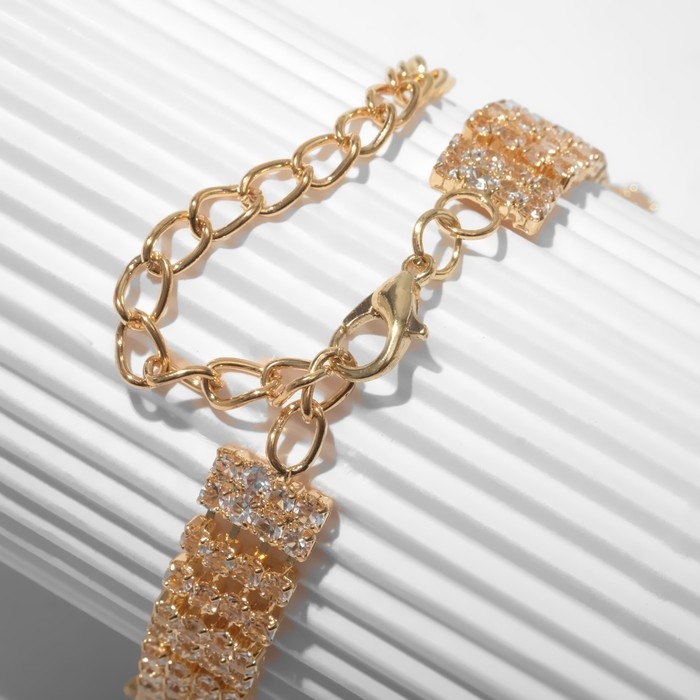 Браслет со стразами &laquo;Брайт&raquo; квадрат, цвет белый в золоте, 18 размер