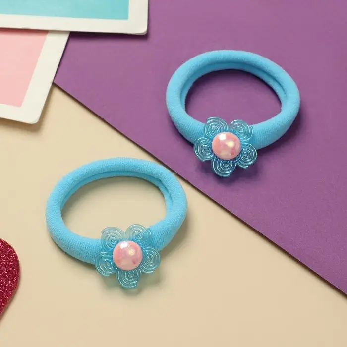 Резинка для волос "Фея" (набор 2 шт) цветочек, 4 см, голубой