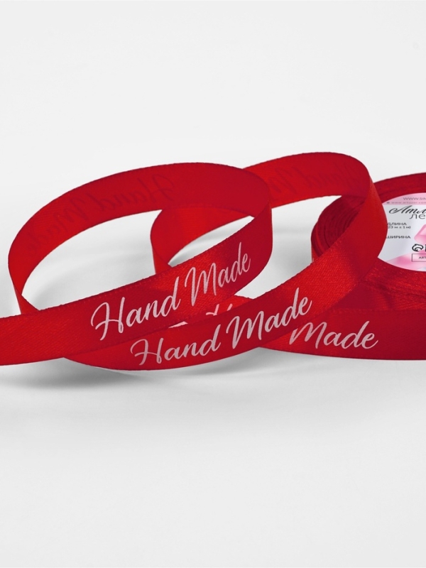 Лента атласная 15мм*25&plusmn;1ярд(23м&plusmn;1м) Hand Made красный №26 АУ