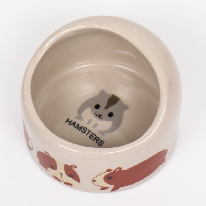 Миска керамическая "Хомячки" 65мл, 6,3 х 4,5 см, бежевая с принтом