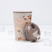 Термостакан с крышкой с клапаном &laquo;Карта&raquo;, 350 мл, 8,6&times;8,6&times;15,5 см, цвет светло-бежевый