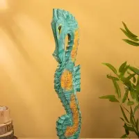 Сувенир интерьерный "Морской конь" 18х9х60 см, дерево, цв. зелёный