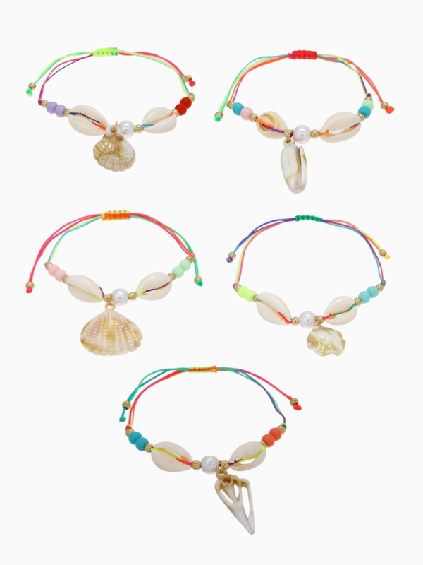 Браслет на нити &laquo;Ракушка&raquo; ассорти (неделимая фасовка 12 шт., цена за шт.), цветной в золоте