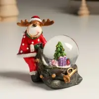 Сувенир полистоун водяной шар "Лосик с мешком подарков" 10,5х6х8,5 см