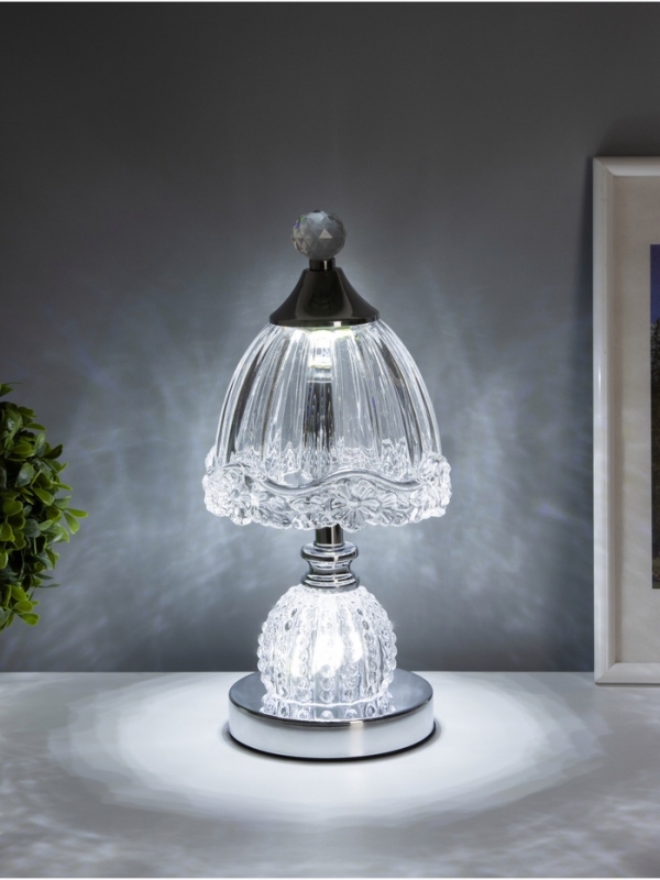 Лампа настольная RISALUX &laquo;Переливы&raquo;, LED, 10 Вт, ночник 3 Вт, хром, 13.5&times;13.5&times;33 см