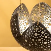 Подсвечник подвесной из кокоса &laquo;Бутон&raquo;, 14&times;14&times;10 см, чёрно-серебристый
