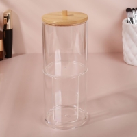 Органайзер для ватных палочек и дисков &laquo;BAMBOO&raquo;, с крышкой, 2 съёмные секции, 7 &times; 18,5 см, в картонной коробке, цвет прозрачный