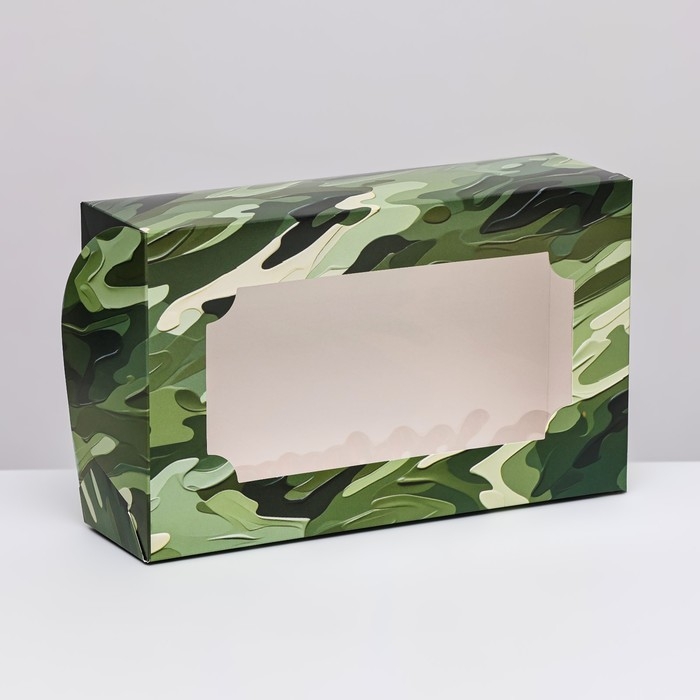 Коробка складная с окном под зефир Коробка складная с окном под зефир "С 23 февраля", 25 х 15 х 7 см