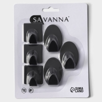 Крючки самоклеющиеся SAVANNA Black Loft, 6 шт, металл, 1,9&times;5,3&times;3,5 см, цвет чёрный