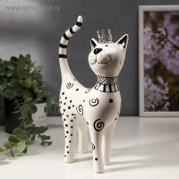 Сувенир керамика "Кошечка в короне, узорная" бело-чёрная с золотом 23,5х6,5х14,5 см