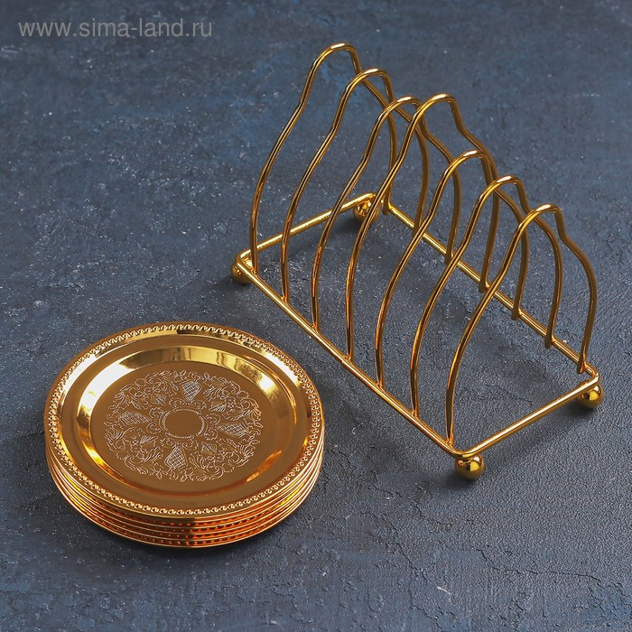 Набор блюдец с подставкой «Золото», d=10 см, 6 шт, цвет золотой Набор блюдец с подставкой «Золото», d=10 см, 6 шт, цвет золотой