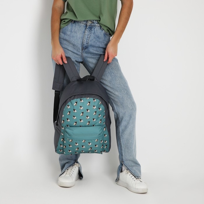 Рюкзак школьный текстильный &laquo;Мопсы&raquo;, с карманом, цвет серый