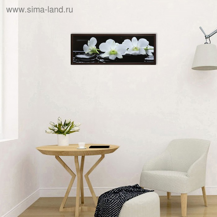 Картина "Орхидеи на чёрных камнях" 57*157 см рамка МИКС
