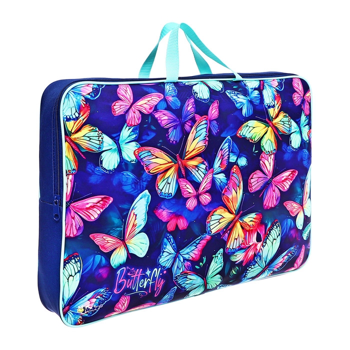 Папка для чертежей и рисунков А3, 470 х 350 х 75 мм, с ручками, текстильная, ПМД 3-20-4 Папка для чертежей и рисунков А3, 470 х 350 х 75 мм, с ручками, текстильная, ПМД 3-20-4 "Неоновые бабочки" (тесьма) 71719