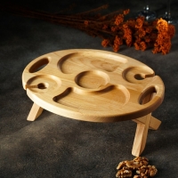 Столик - поднос для подачи вина и чая Adelica, с менажницей и складными ножками, на 2 персоны, пропитана минеральным маслом, 32&times;25&times;1,8 см, в подарочной упаковке, берёза