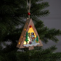 Ёлочная игрушка «Ёлочка со снеговиком», от батареек, свечение тёплое белое Ёлочная игрушка «Ёлочка со снеговиком», от батареек, свечение тёплое белое