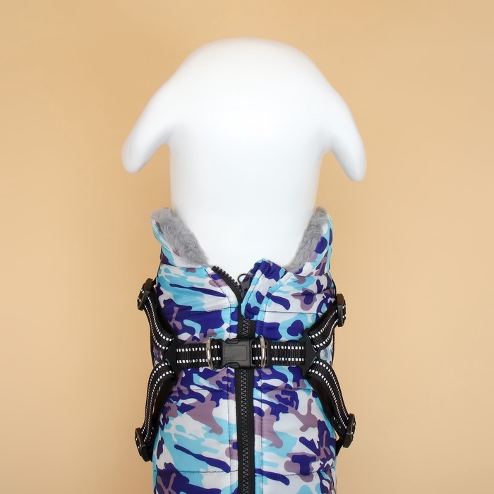 Куртка для собак со шлейкой, размер 6XL ( ДС 65 см, ОШ 62 см, ОГ 82 см), камуфляжная