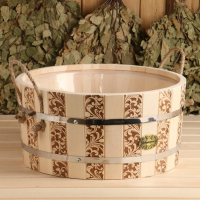 Шайка-таз из липы, 15 л, круглая, пластиковая вставка, ручка-веревка